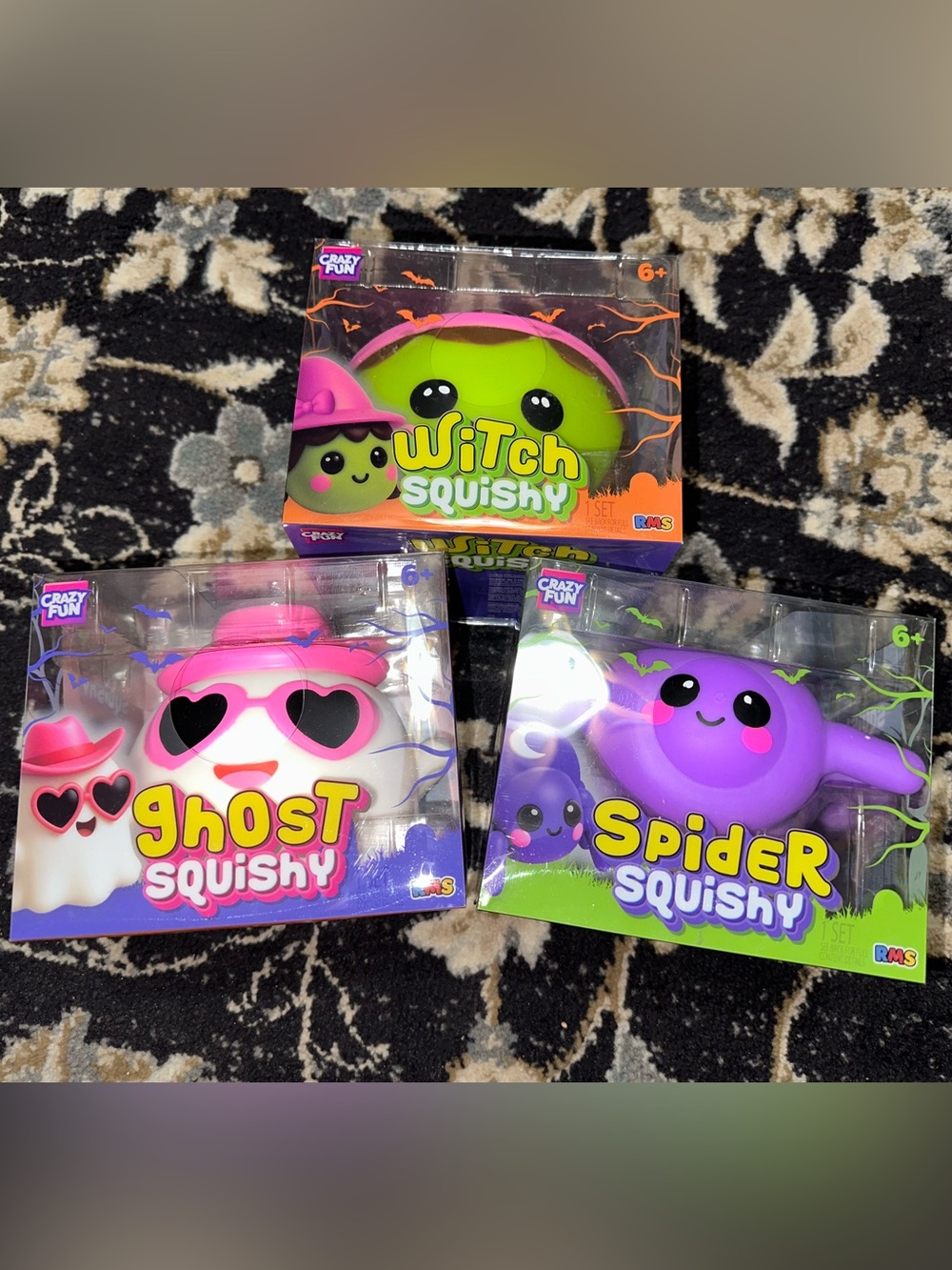 3 Pack Crazy Fun Witch Ghost Spider Squishy Toys
